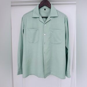 VTG 50s Style Repro Mint Green w/ White Atomic Fleck Loop Collar Shirt Size L